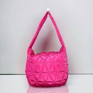 Pink Quilted Puffer Shoulder Bag Lightweight Hobo Bag Handbag New